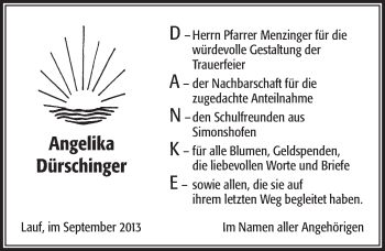 Traueranzeige von Angelika Dürschinger von Pegnitz-Zeitung